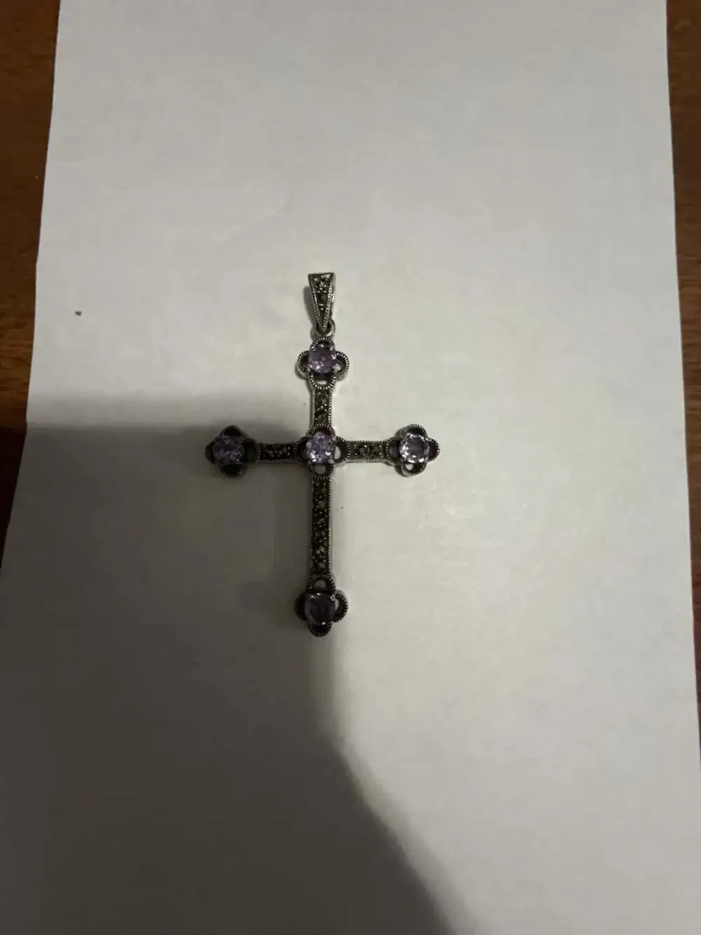 Vintage 925 Sterling Silver Amethyst and Marcasite Cross Pendant